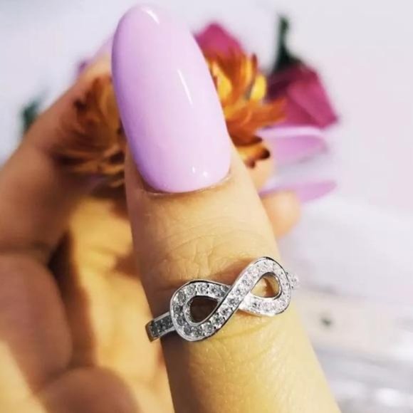 NEW INFINITY 925 STERLING SILVER DIAMOND RING, CUTE RING, SHINY RING. - Picture 2 of 6